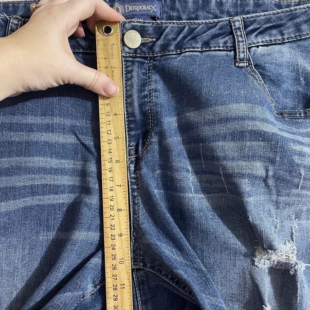 Democracy Jeans Womens Plus 18W Straight Leg‎ Blue Denim Distressed Medium Wash